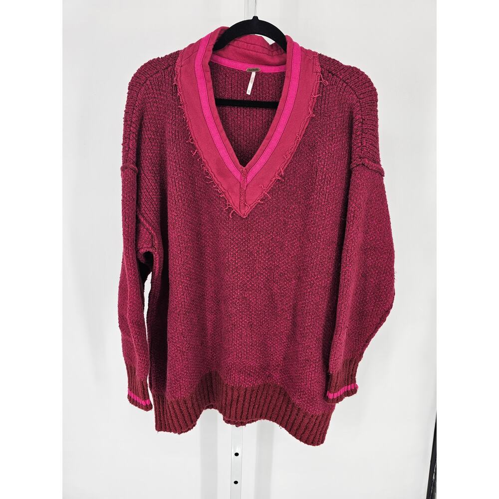 Free People Women's Pink Cotton Blend V-neck Full Sleeve Solid Sweater Size XS